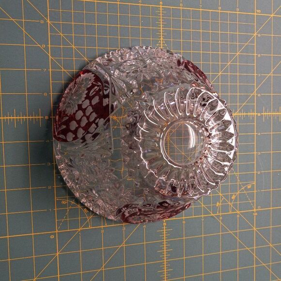 Cut to Clear Pressed Glass Bowl with Red Cut to Clear Design Panels Cottagecore - Picture 4 of 10